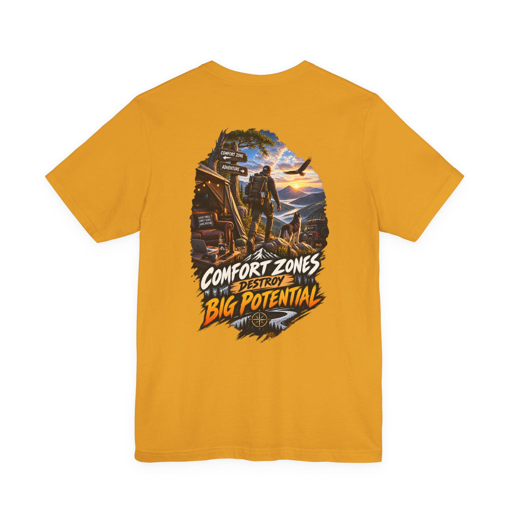 T-shirt graphique motivationnel — Impression au dos « Les zones de confort anéantissent le grand potentiel »