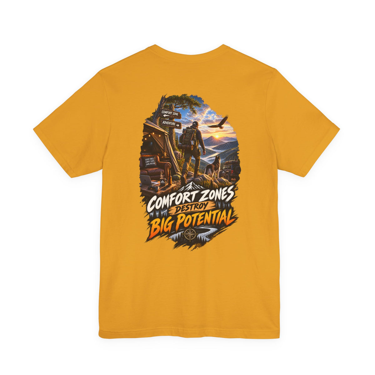 Motivational Graphic Tee — "Comfort Zones Destroy Big Potential" Back Print