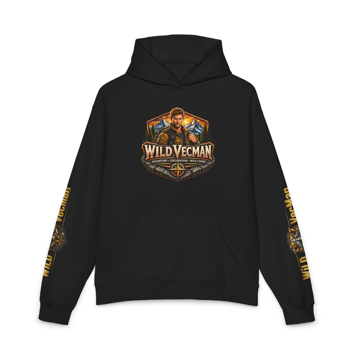 Wild Vecman Hoodie - Adventure Graphic Pullover with Wilderness Campfire Design