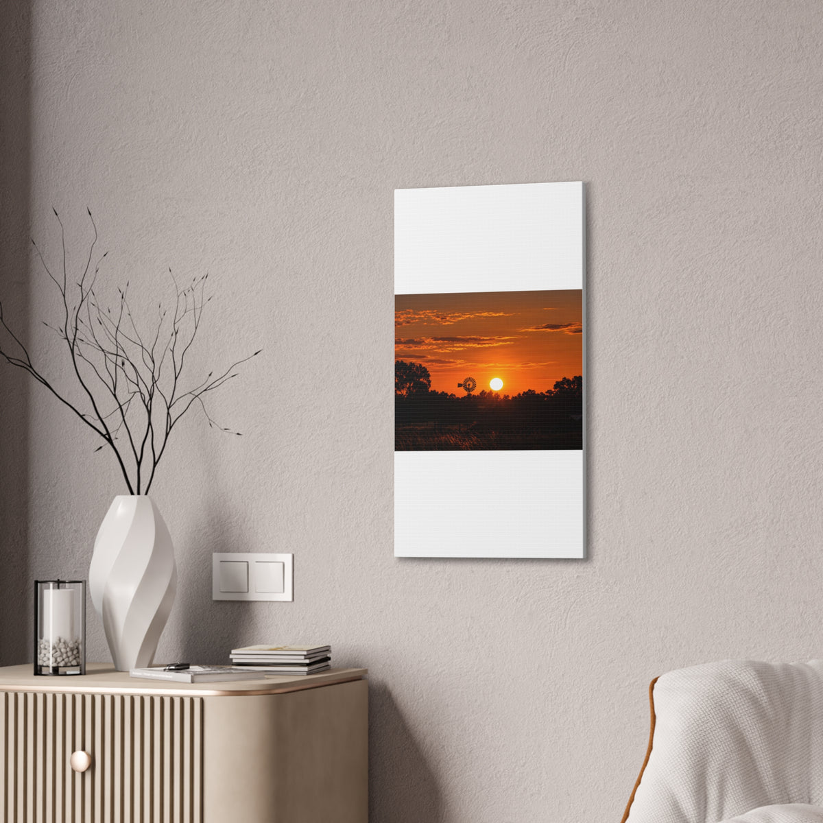 Sunset Windmill Canvas Print — Rural Farmhouse Wall Art