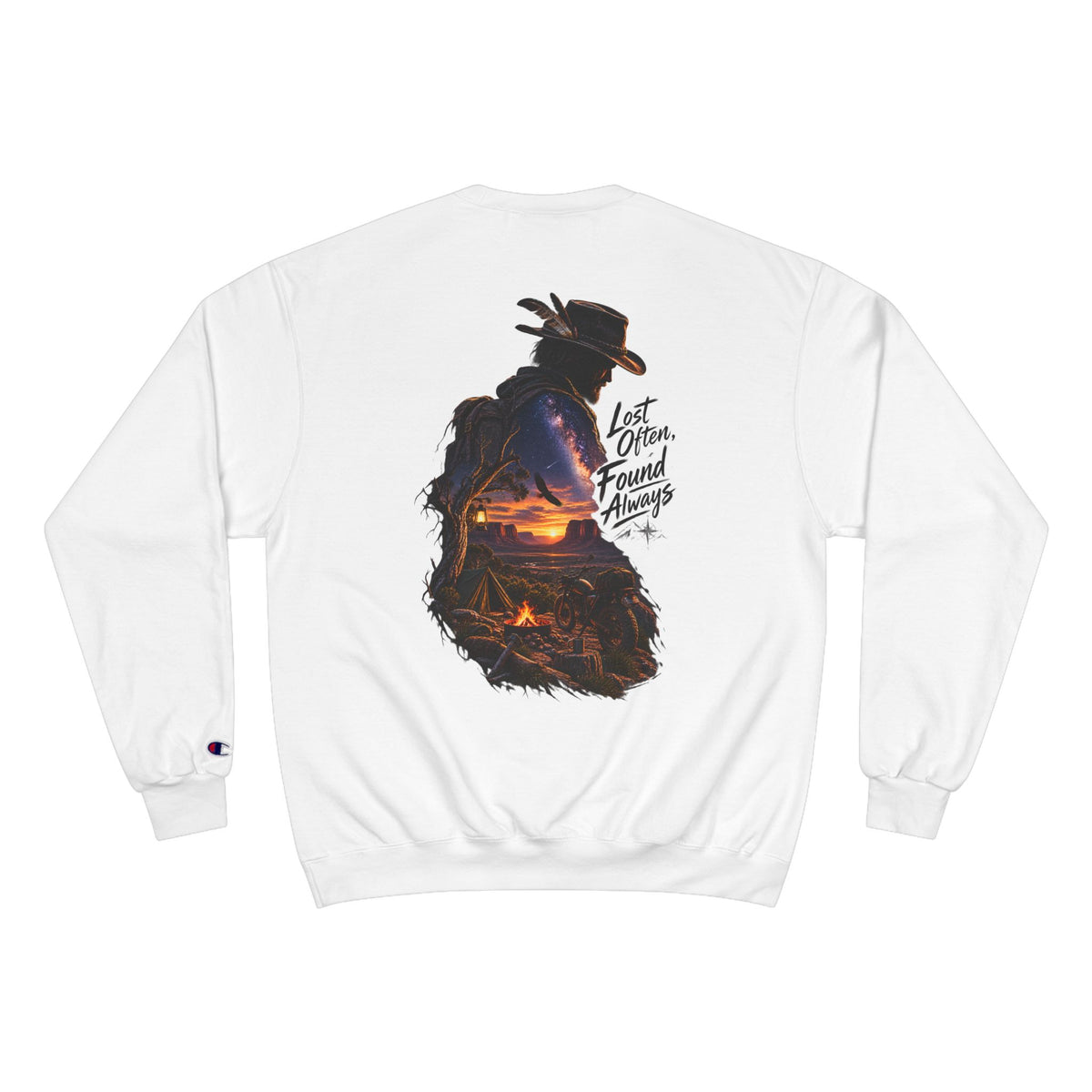 Adventure Champion Sweatshirt — 'Lost Often, Found Always' Mountain Graphic Crewneck