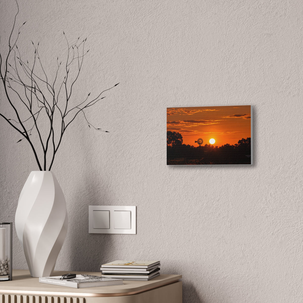 Sunset Windmill Canvas Print — Rural Farmhouse Wall Art