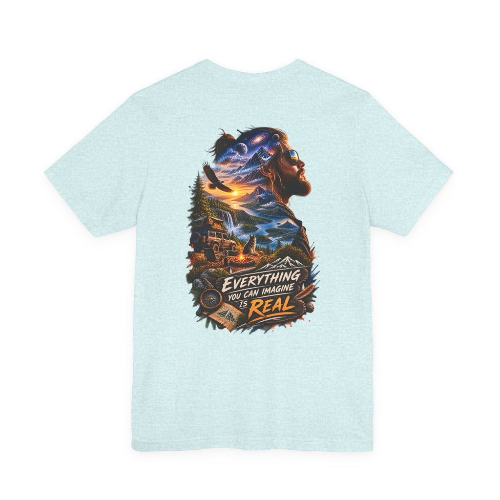 T-shirt graphique « Everything You Can Imagine Is Real » — Imprimé au dos nature et aventure surréalistes