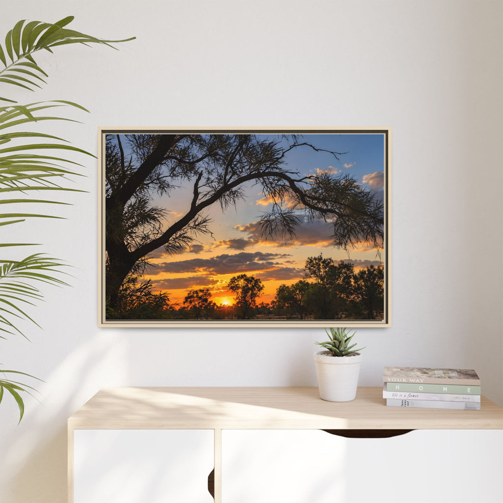 Sunset Silhouette Matte Canvas Print — Framed Landscape Wall Art