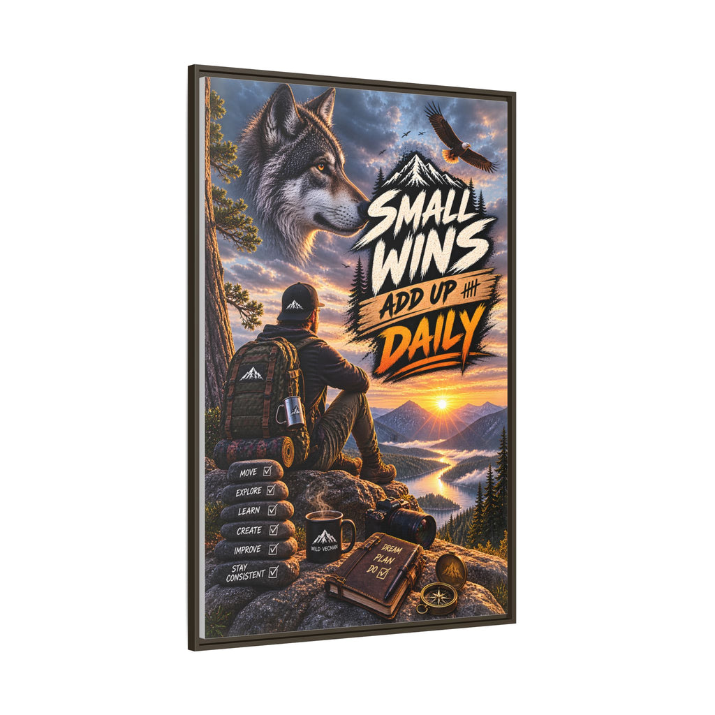Small Wins Add Up Daily Framed Canvas Wall Art — Motivational Hiking Print