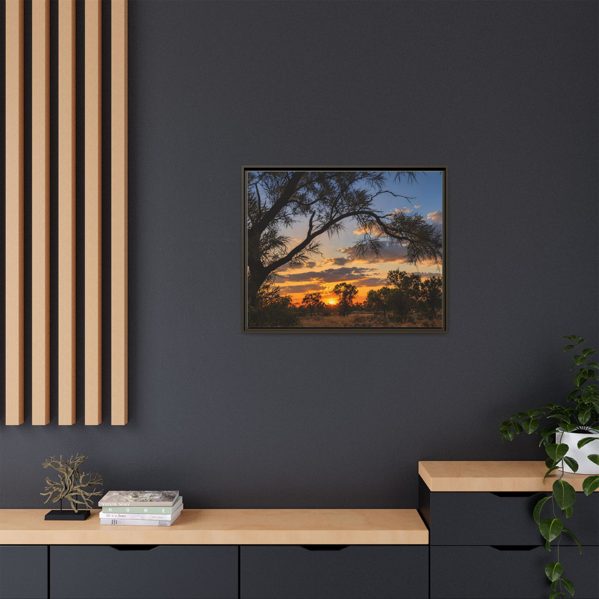 Sunset Silhouette Matte Canvas Print — Framed Landscape Wall Art