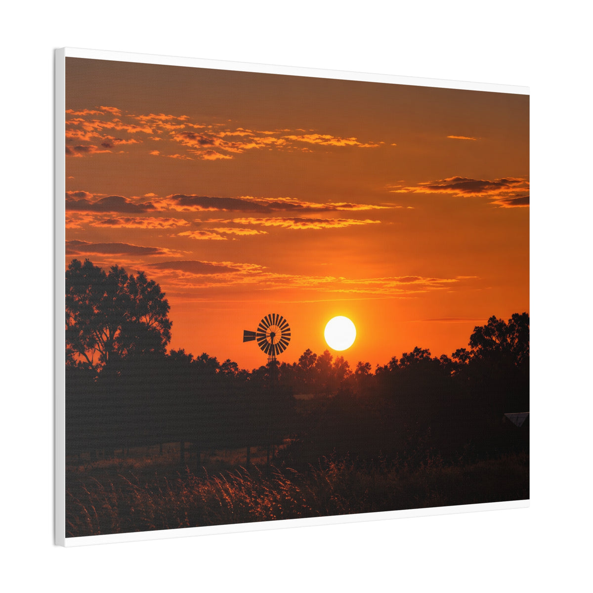Sunset Windmill Canvas Print — Rural Farmhouse Wall Art