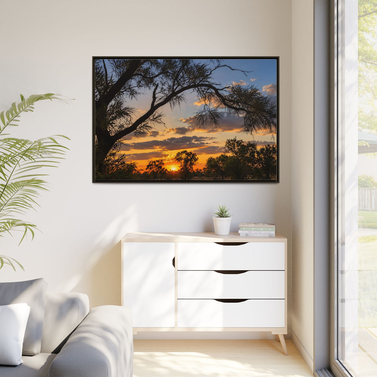 Sunset Silhouette Matte Canvas Print — Framed Landscape Wall Art