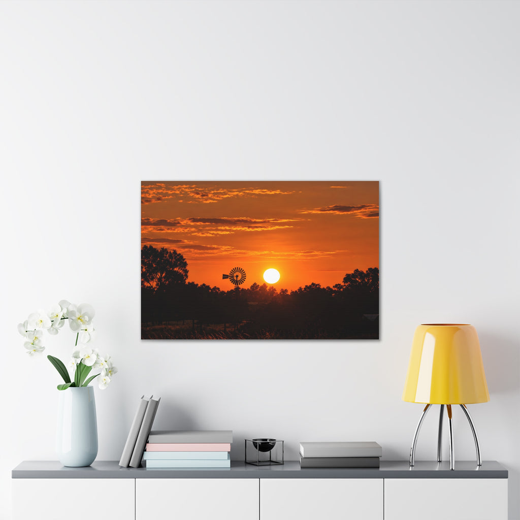 Sunset Windmill Canvas Print — Rural Farmhouse Wall Art