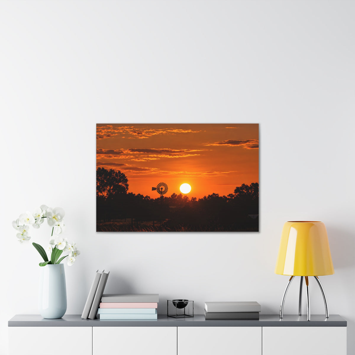 Sunset Windmill Canvas Print — Rural Farmhouse Wall Art