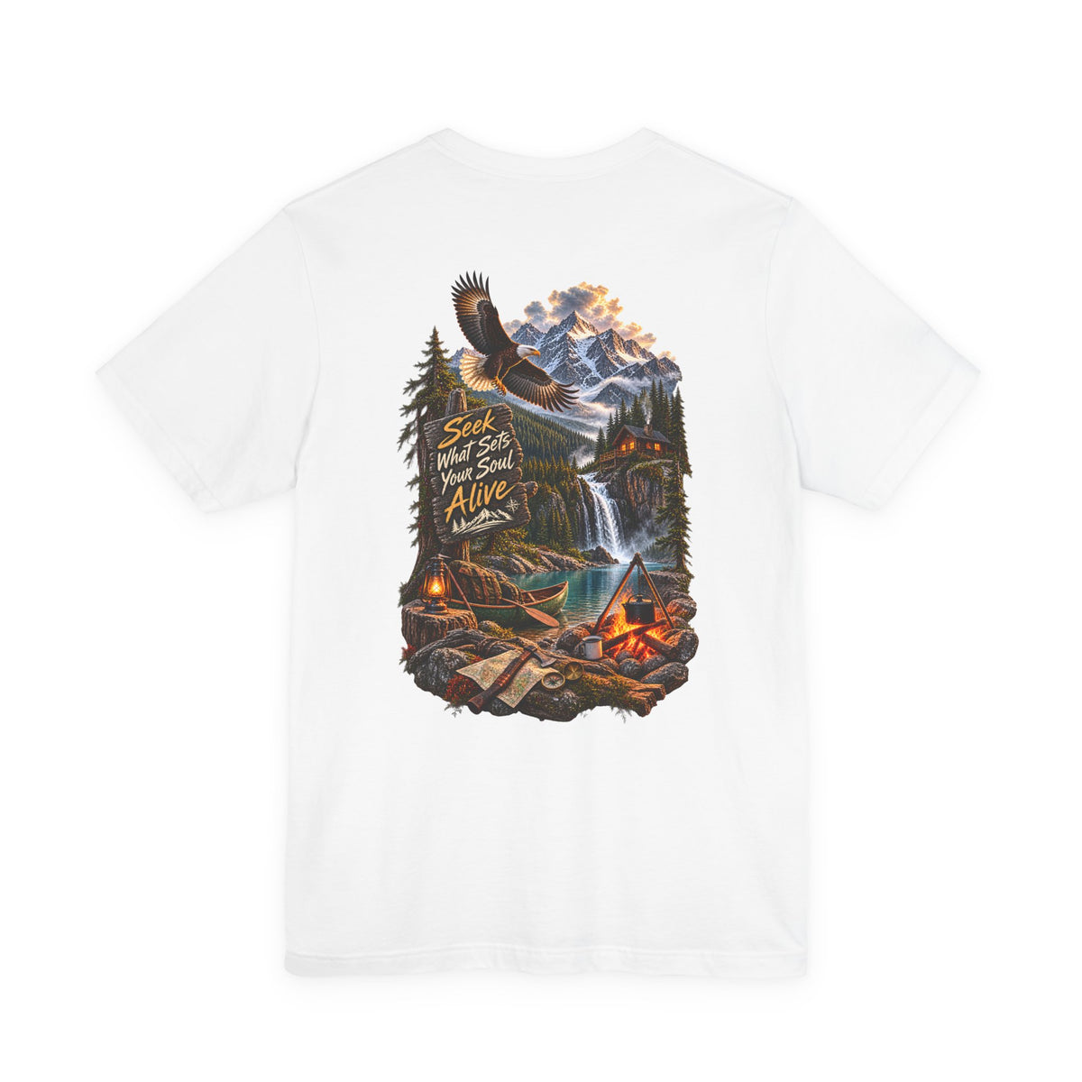 Adventure Tee — 'Seek What Sets Your Soul Alive' Mountain & Campback Graphic