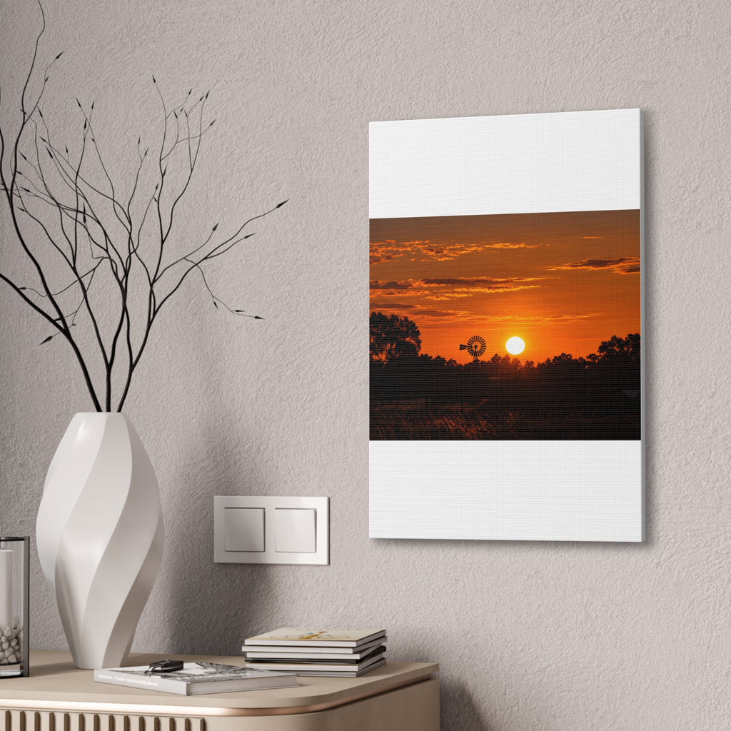 Sunset Windmill Canvas Print — Rural Farmhouse Wall Art