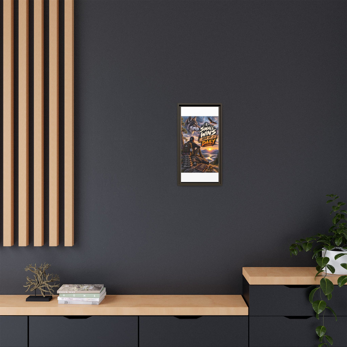 Small Wins Add Up Daily Framed Canvas Wall Art — Motivational Hiking Print