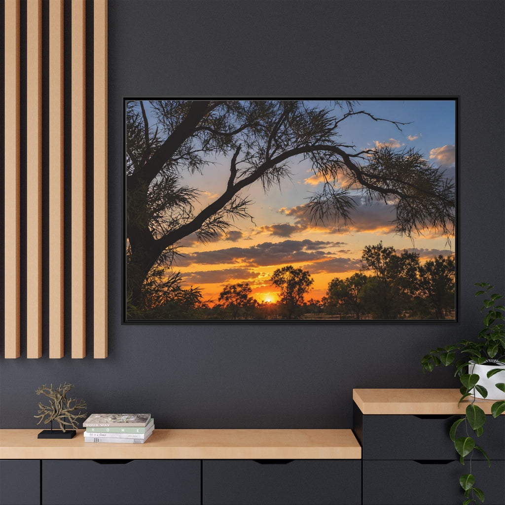 Sunset Silhouette Matte Canvas Print — Framed Landscape Wall Art