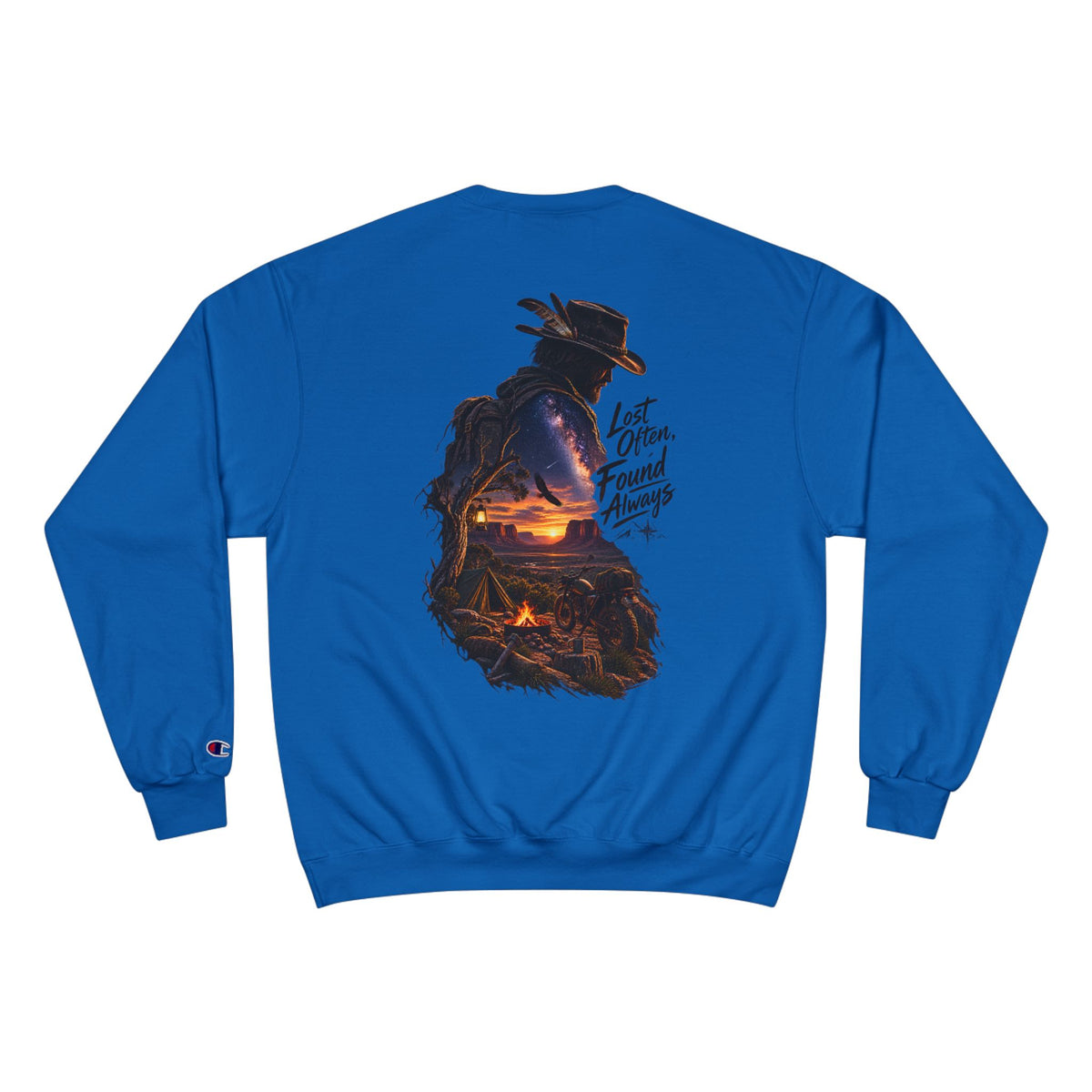 Adventure Champion Sweatshirt — 'Lost Often, Found Always' Mountain Graphic Crewneck