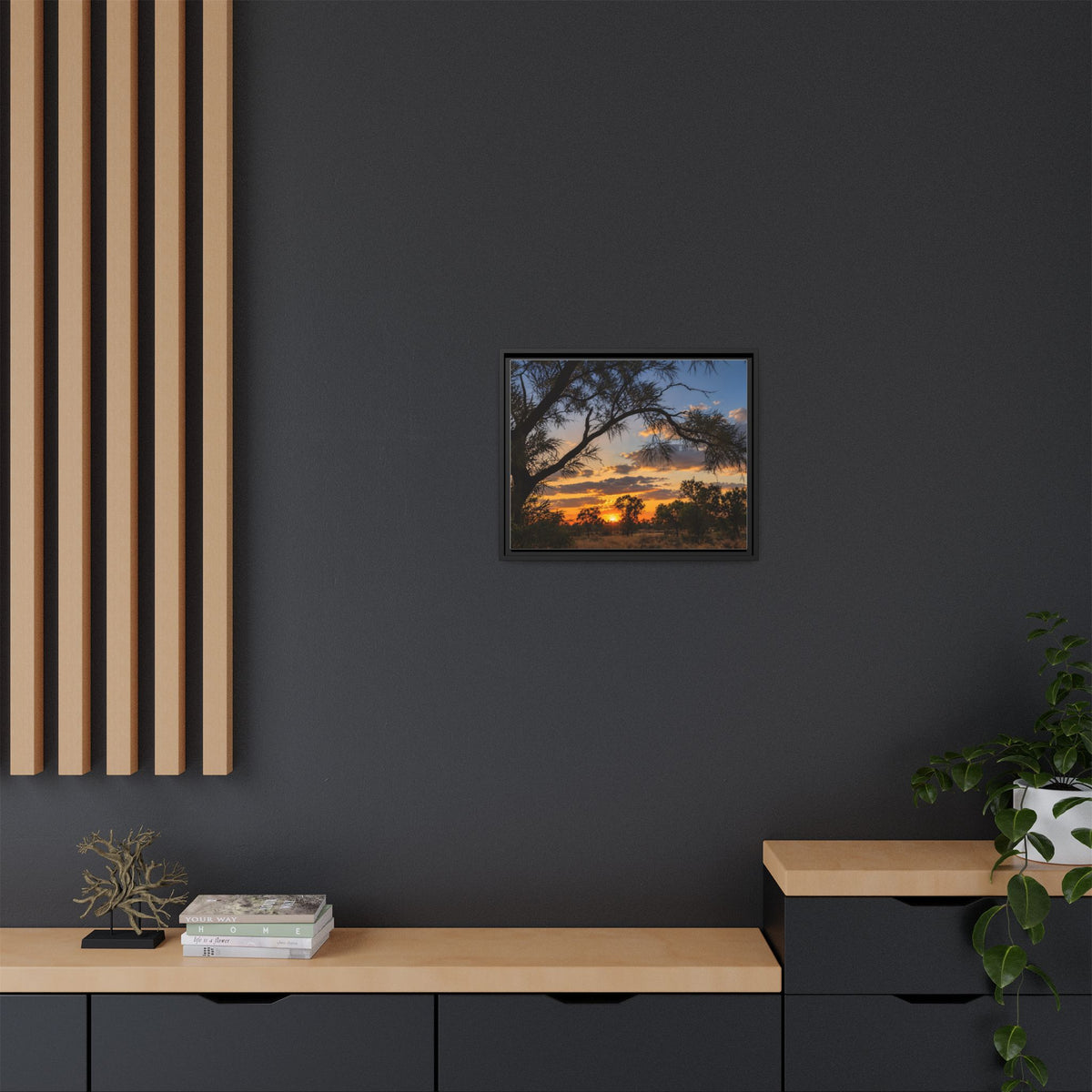 Sunset Silhouette Matte Canvas Print — Framed Landscape Wall Art
