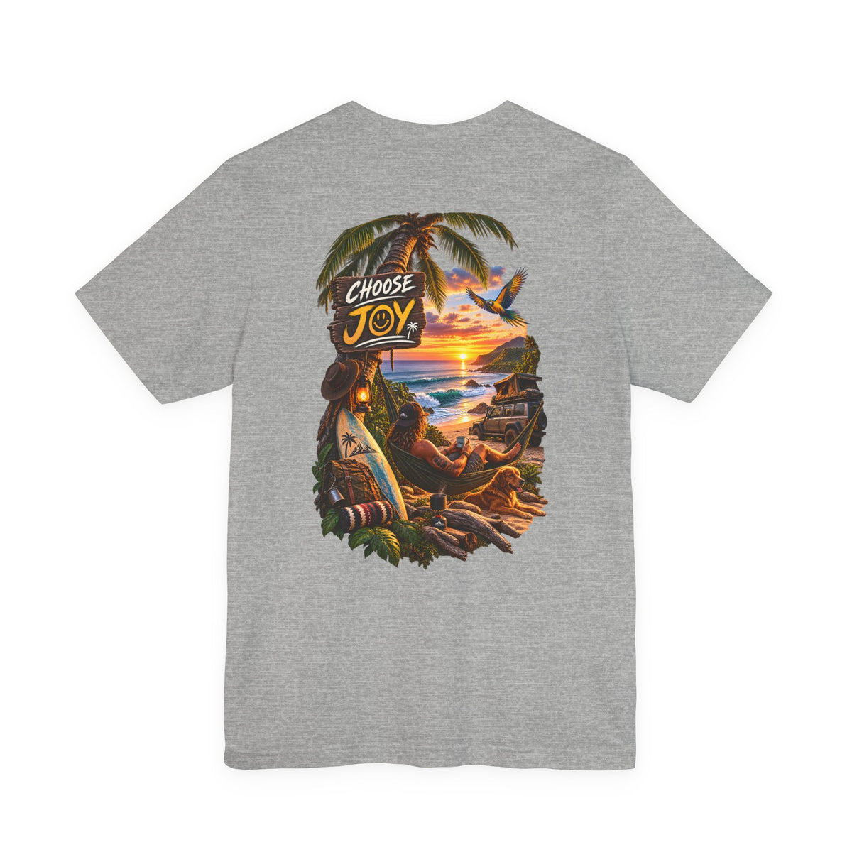 T-Shirt — 'Choose Joy' Tropical Sunset Beach Graphic Tee