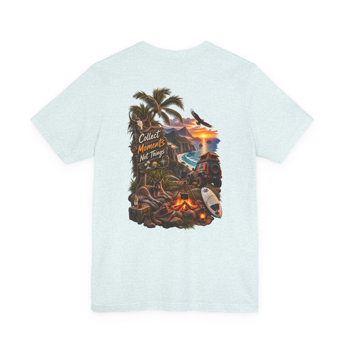 T-Shirt — "Collect Moments Not Things" Tropical Beach Camping Graphic Tee