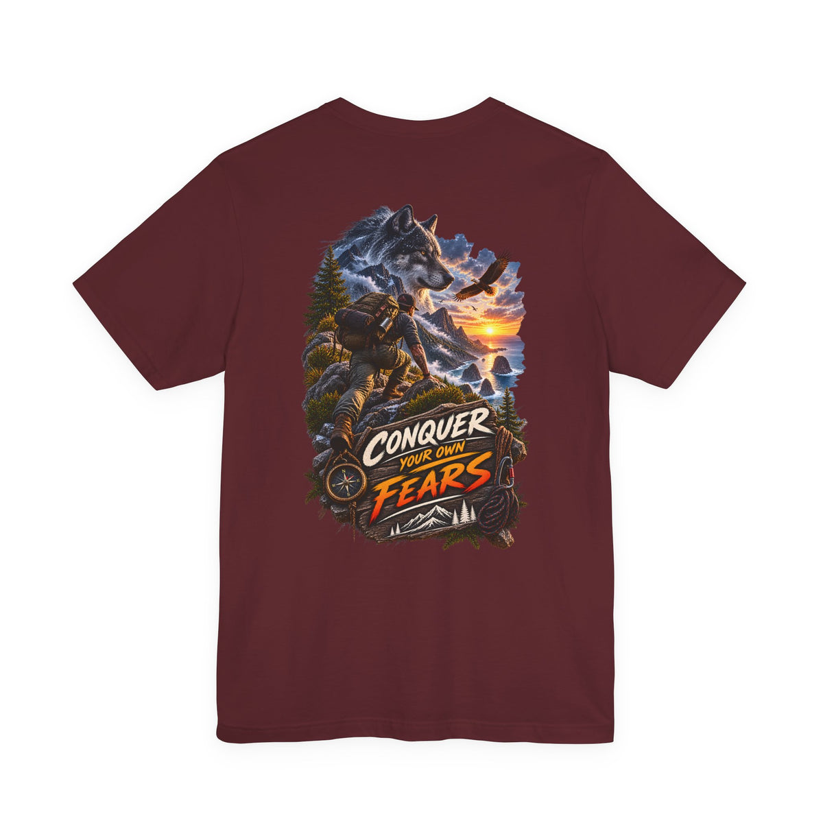 Conquer Your Fears Wolf Graphic Tee — Adventure Motivational T-Shirt