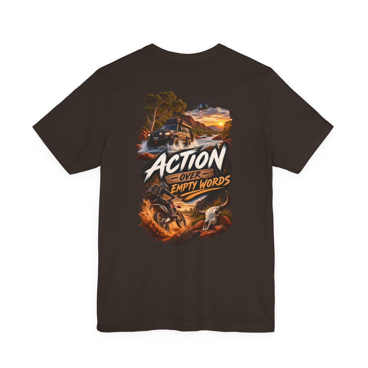 Action Over Empty Words Tee - Adventure Military Graphic T-Shirt