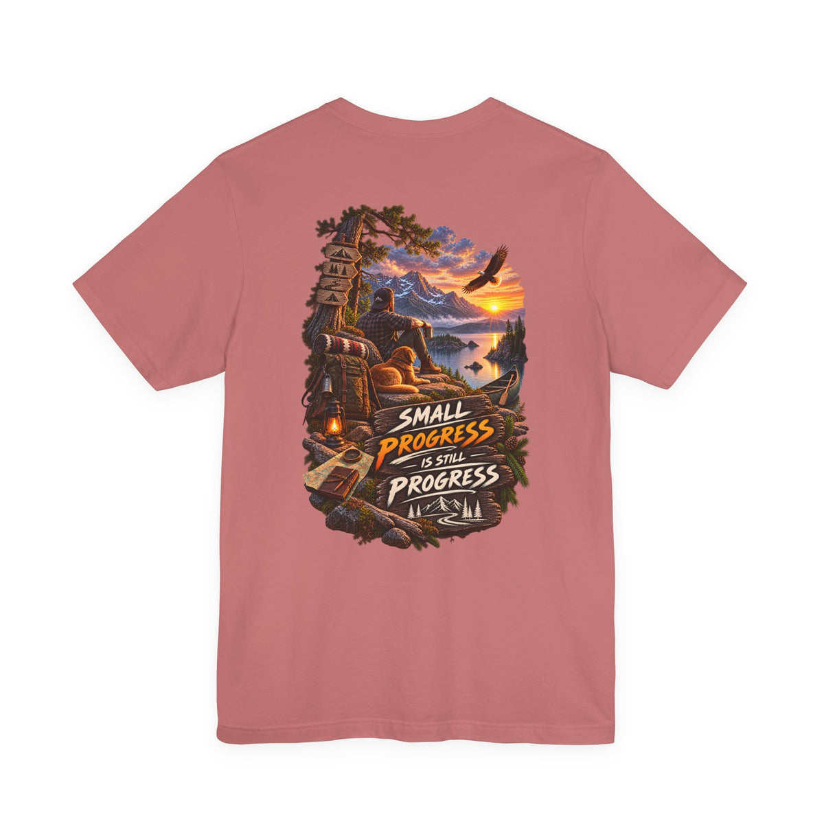 T-Shirt — "Small Progress Is Still Progress" Scenic Camping Graphic