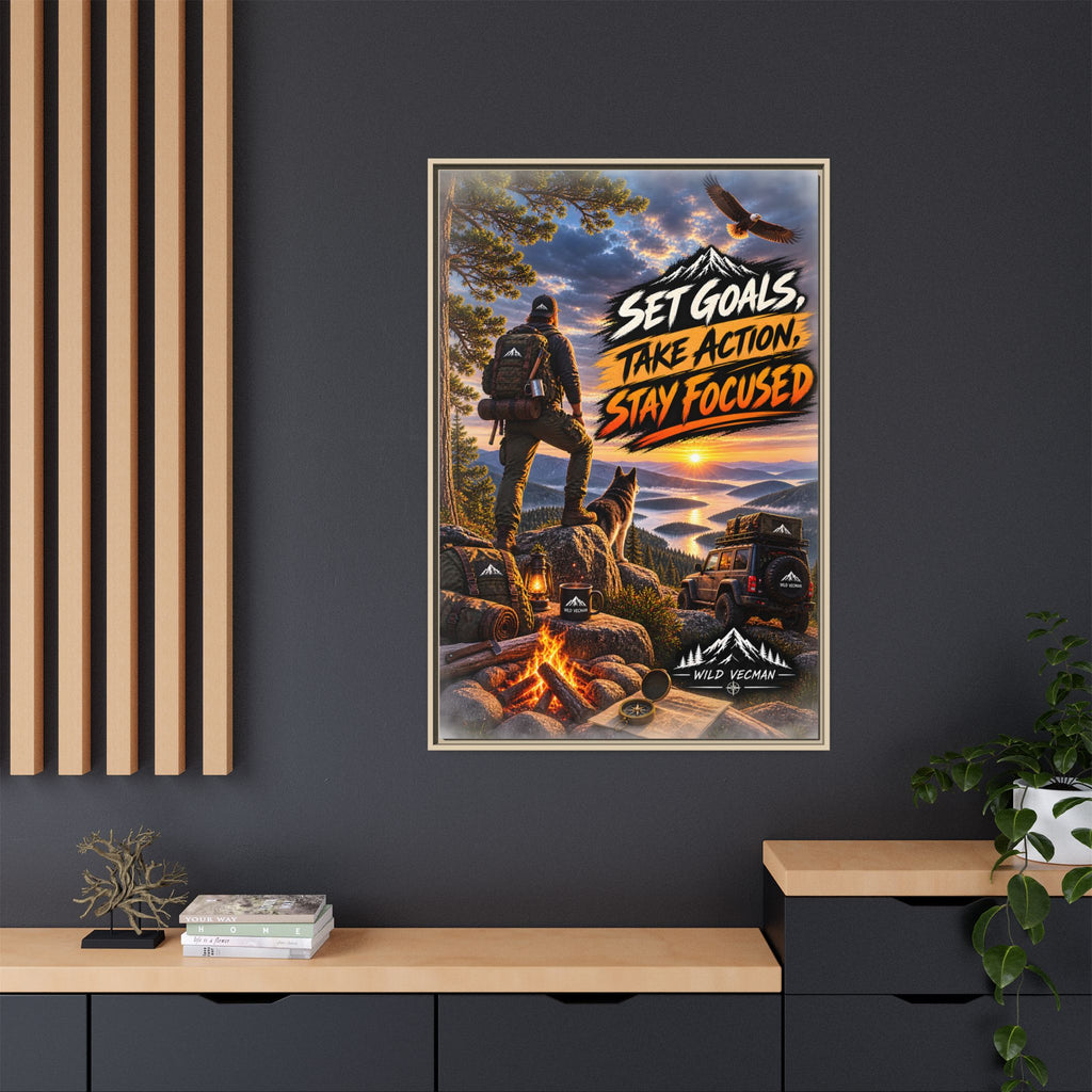 Motivational Adventure Canvas — “Set Goals, Take Action, Stay Focused”