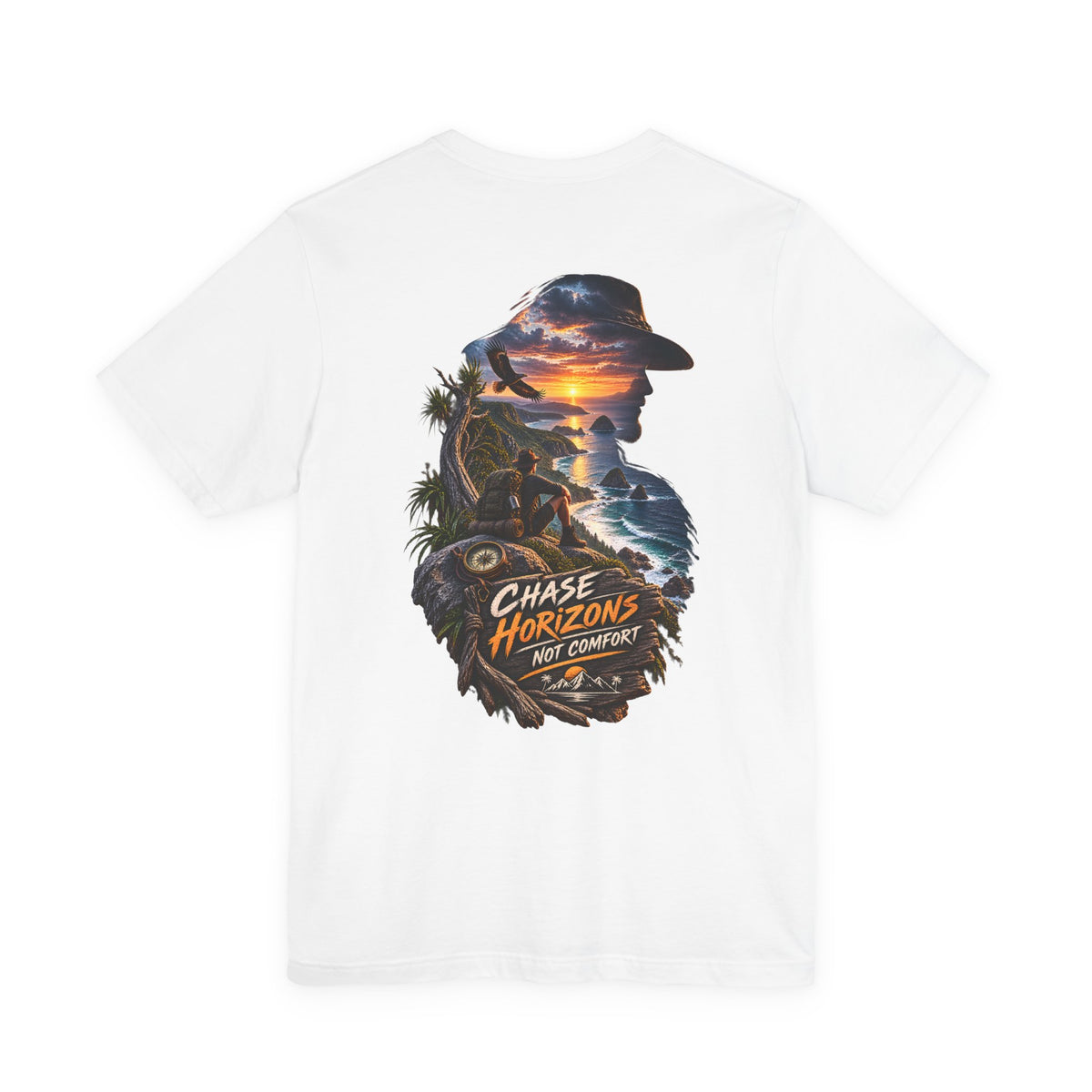 Chase Horizons Graphic Tee — 'Chase Horizons Not Comfort' Sunset Adventure T-Shirt