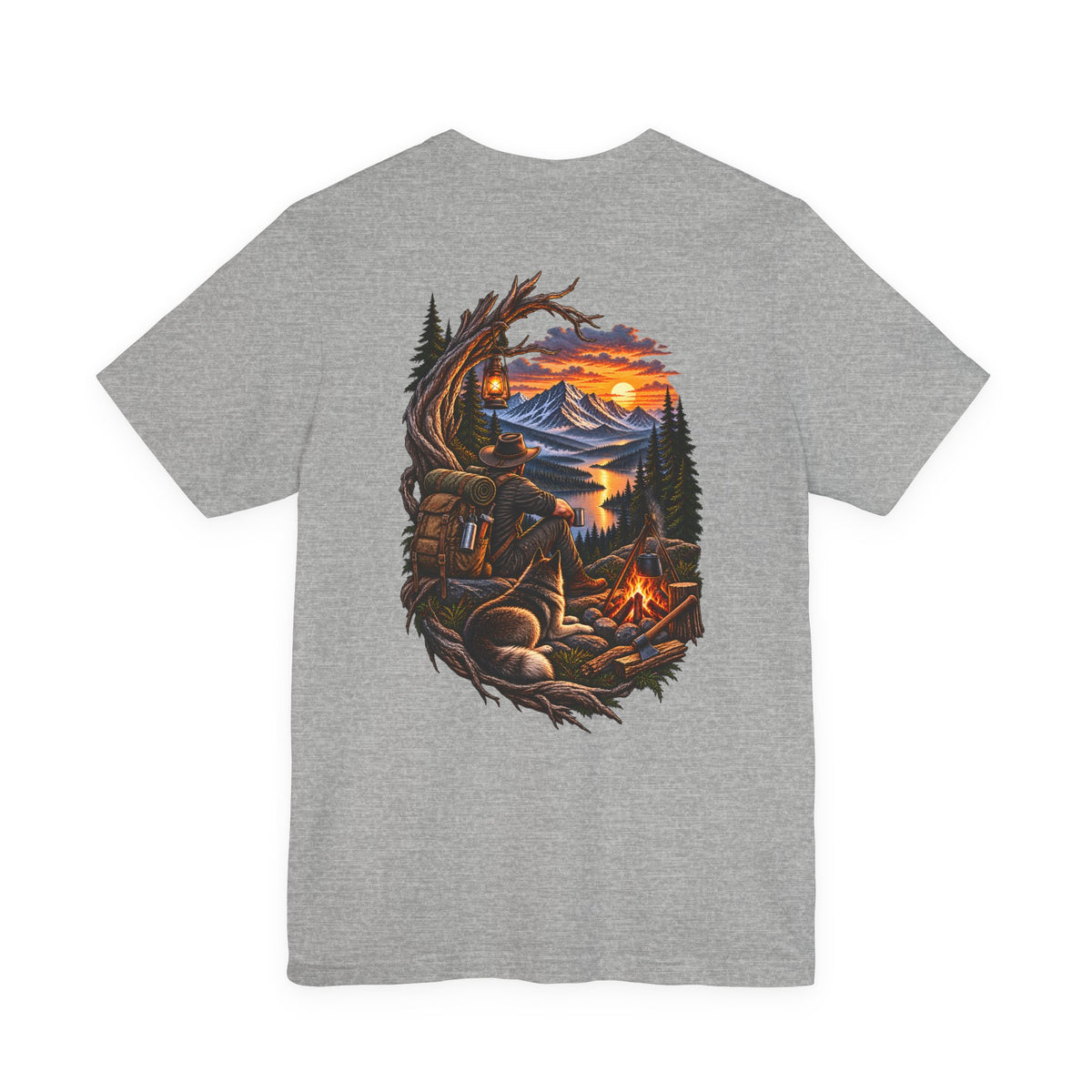 Camping Adventure T-Shirt — Mountain Sunset Campfire Graphic